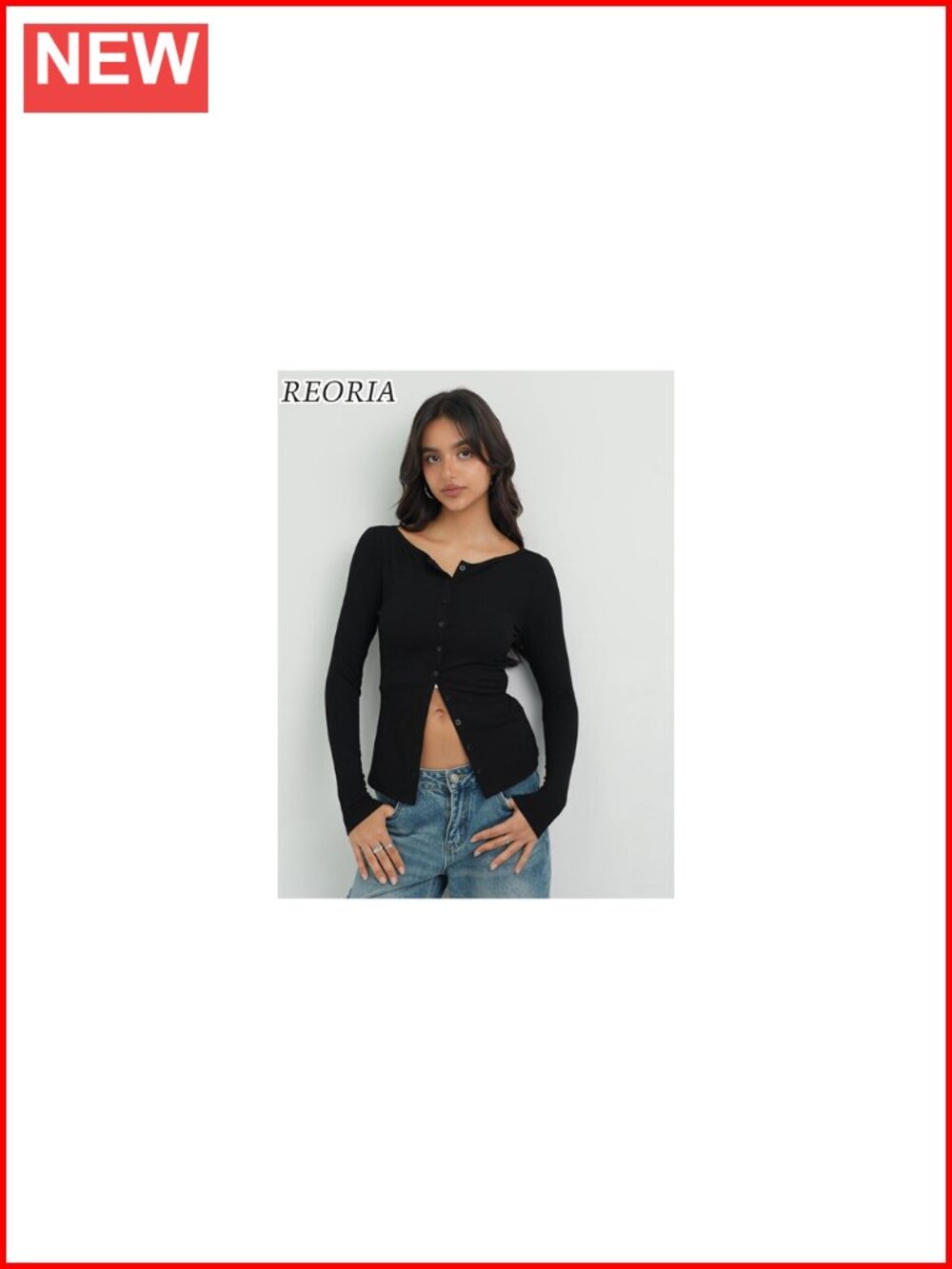 REORIA Lightweight Cropped Ribbed Knit Cardigan Button Top Slim Fit - Picture 6 of 6